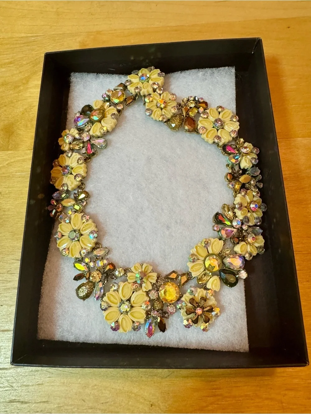 RARE J. Crew Iridescent Crystal Floral Statement Bib Necklace Box & Bag NWOT